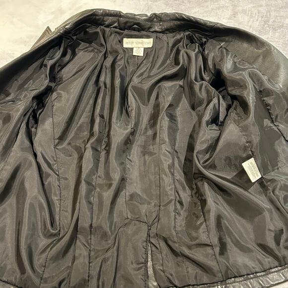 Petite Sophisticate Jacket Coat Women M 100% Leather Black Old Money Staple - Picture 6 of 8